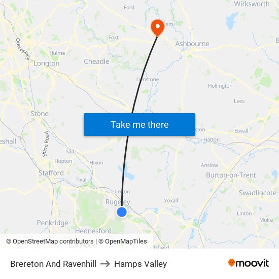 Brereton And Ravenhill to Hamps Valley map