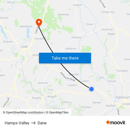 Hamps Valley to Dane map