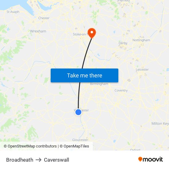 Broadheath to Caverswall map