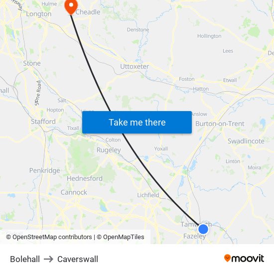 Bolehall to Caverswall map