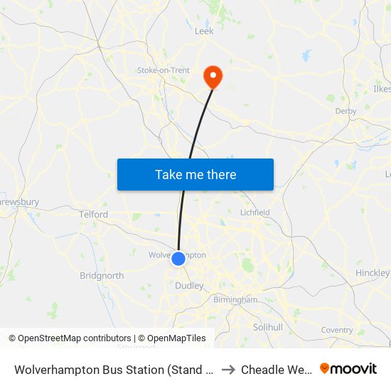 Wolverhampton Bus Station (Stand D) to Cheadle West map