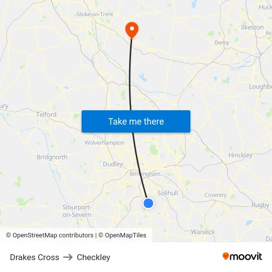 Drakes Cross to Checkley map
