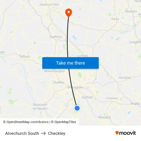Alvechurch South to Checkley map