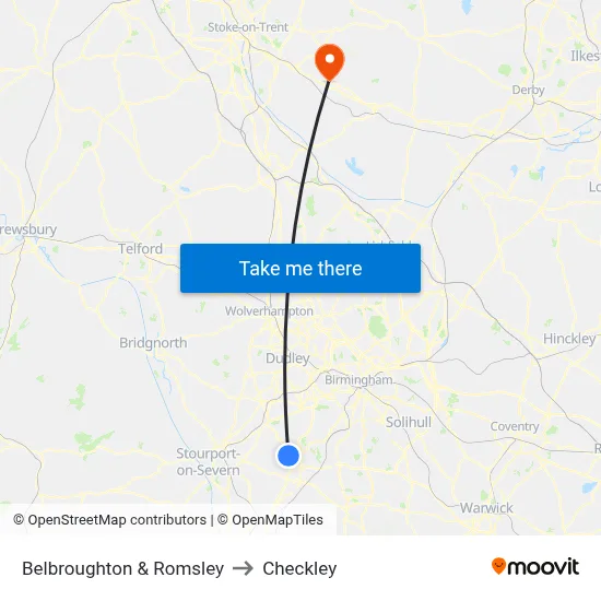 Belbroughton & Romsley to Checkley map