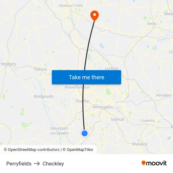 Perryfields to Checkley map