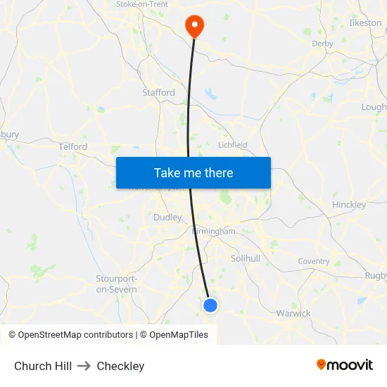 Church Hill to Checkley map