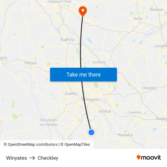 Winyates to Checkley map