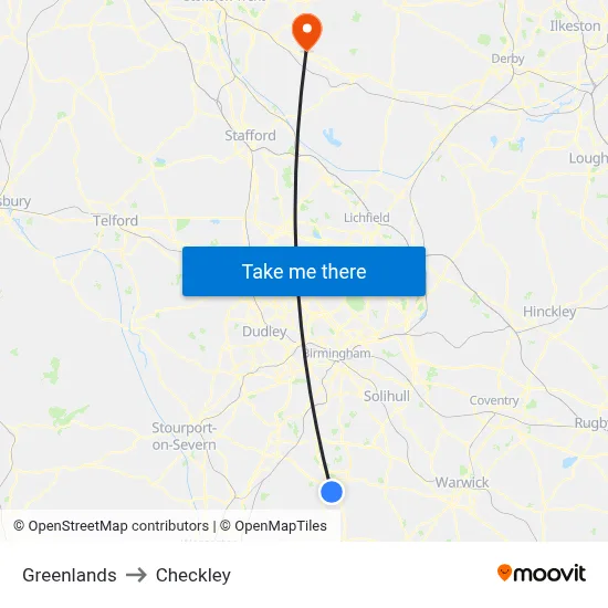 Greenlands to Checkley map