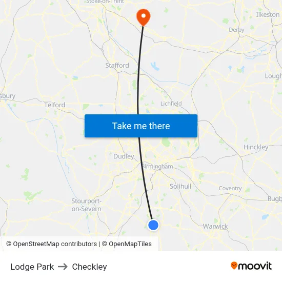 Lodge Park to Checkley map