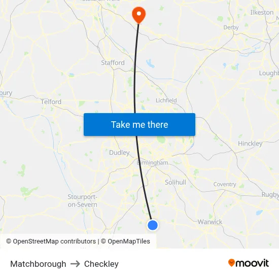 Matchborough to Checkley map
