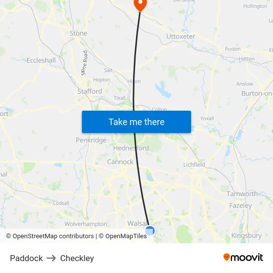 Paddock to Checkley map
