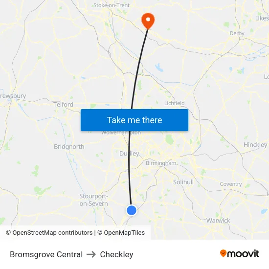 Bromsgrove Central to Checkley map