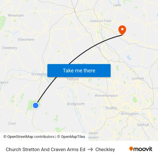 Church Stretton And Craven Arms Ed to Checkley map