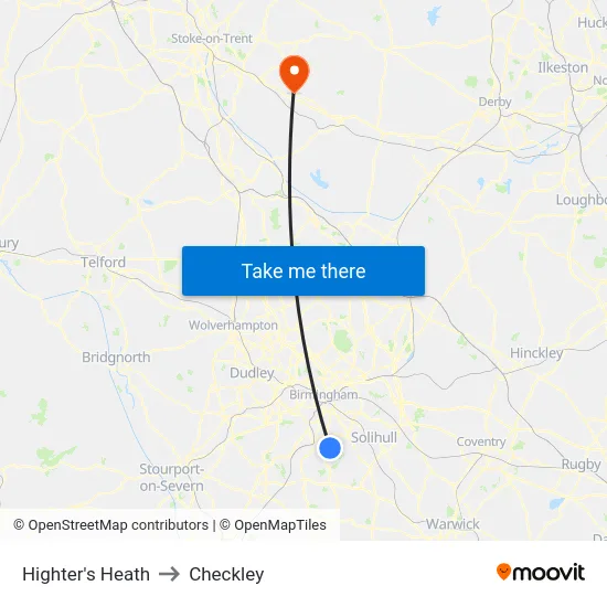 Highter's Heath to Checkley map