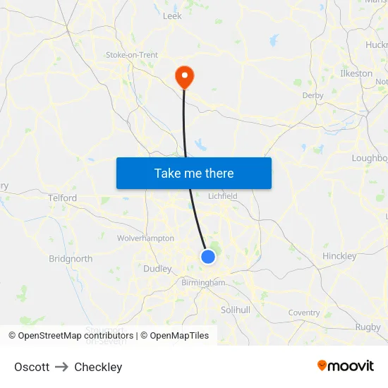 Oscott to Checkley map