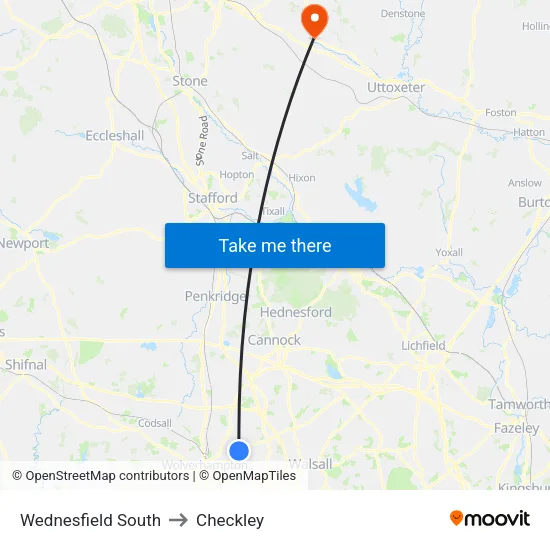 Wednesfield South to Checkley map