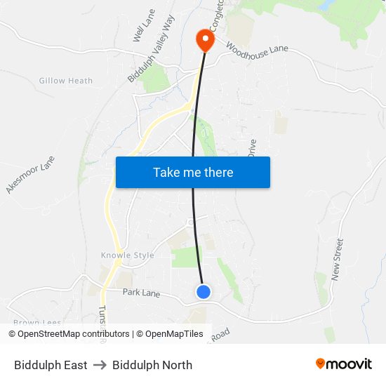 Biddulph East to Biddulph North map