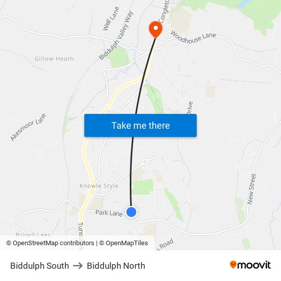 Biddulph South to Biddulph North map