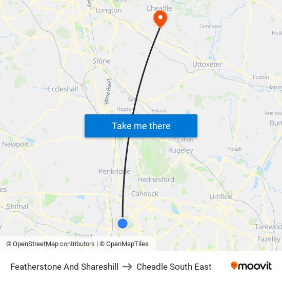 Featherstone And Shareshill to Cheadle South East map