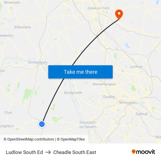 Ludlow South Ed to Cheadle South East map