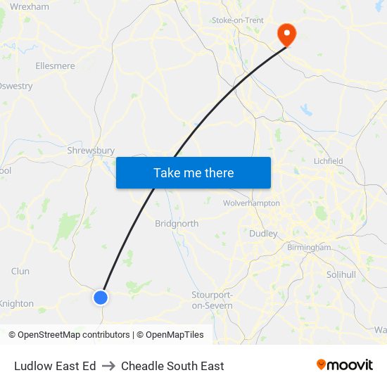 Ludlow East Ed to Cheadle South East map