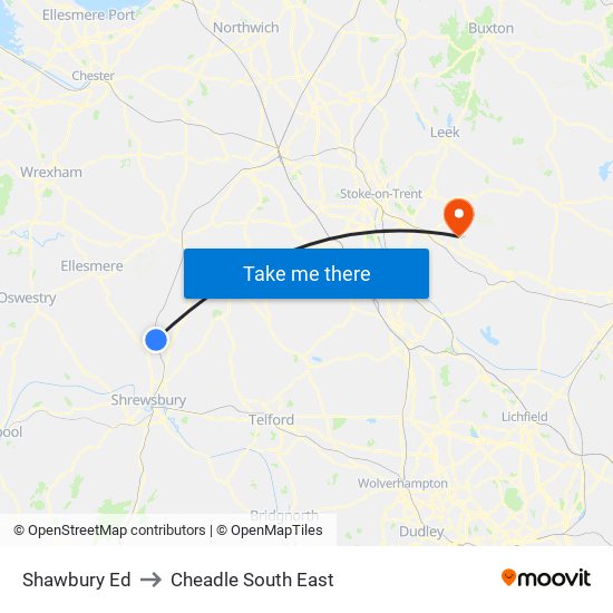 Shawbury Ed to Cheadle South East map