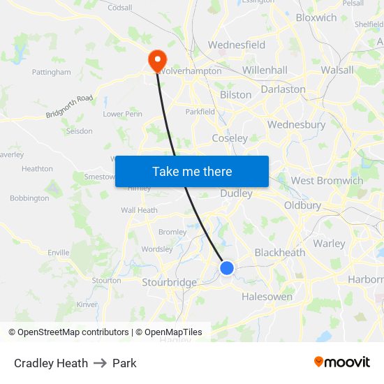 Cradley Heath to Park map