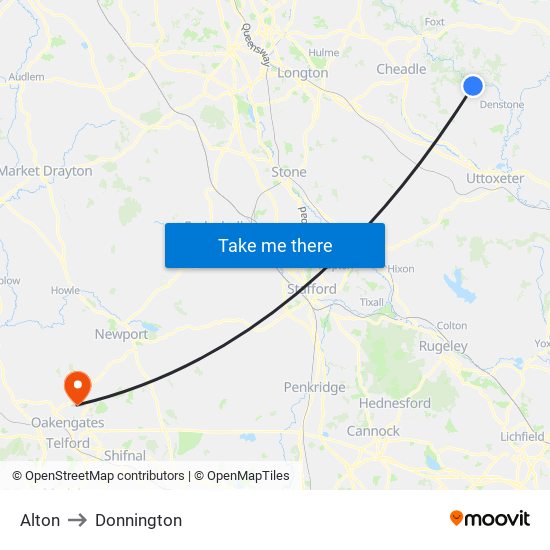 Alton to Donnington map