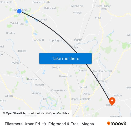 Ellesmere Urban Ed to Edgmond & Ercall Magna map