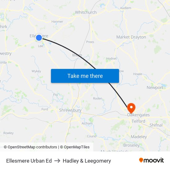 Ellesmere Urban Ed to Hadley & Leegomery map