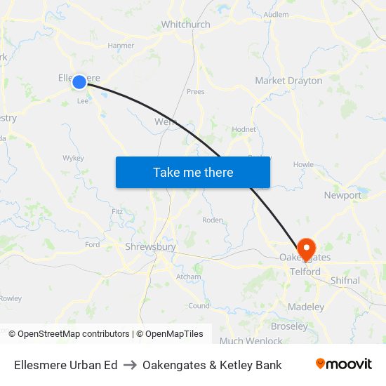 Ellesmere Urban Ed to Oakengates & Ketley Bank map