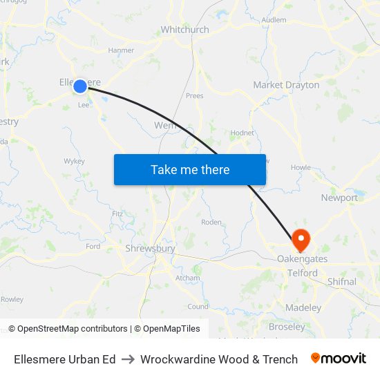 Ellesmere Urban Ed to Wrockwardine Wood & Trench map