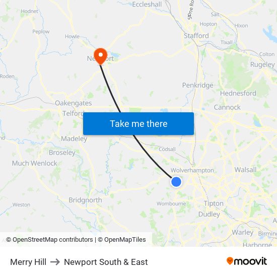 Merry Hill to Newport South & East map