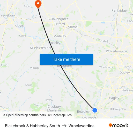 Blakebrook & Habberley South to Wrockwardine map