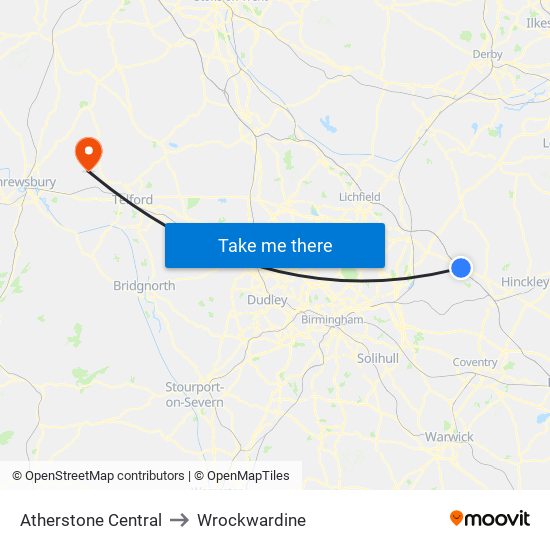 Atherstone Central to Wrockwardine map