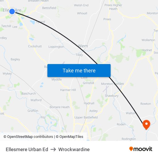 Ellesmere Urban Ed to Wrockwardine map