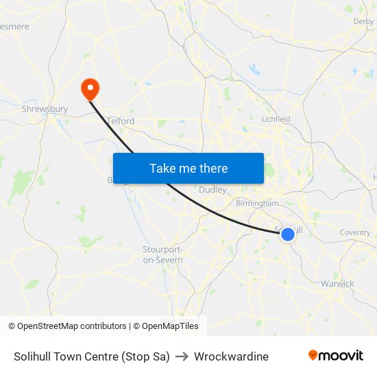 Solihull Town Centre (Stop Sa) to Wrockwardine map