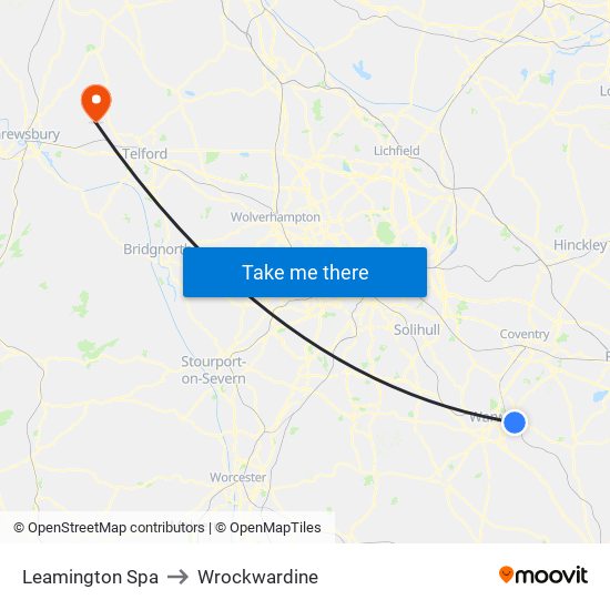 Leamington Spa to Wrockwardine map