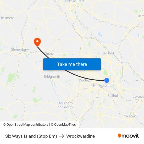 Six Ways Island (Stop Em) to Wrockwardine map