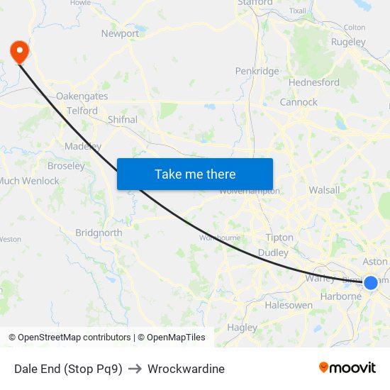 Dale End (Stop Pq9) to Wrockwardine map