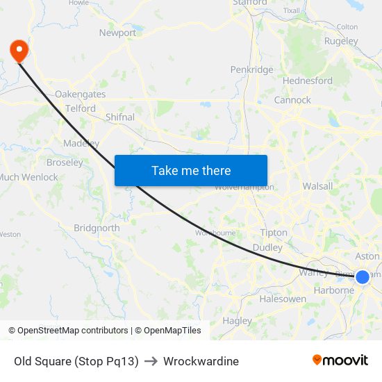 Old Square (Stop Pq13) to Wrockwardine map