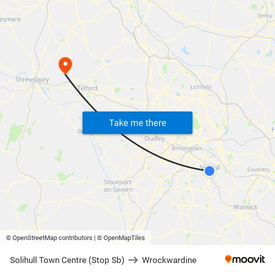 Solihull Town Centre (Stop Sb) to Wrockwardine map