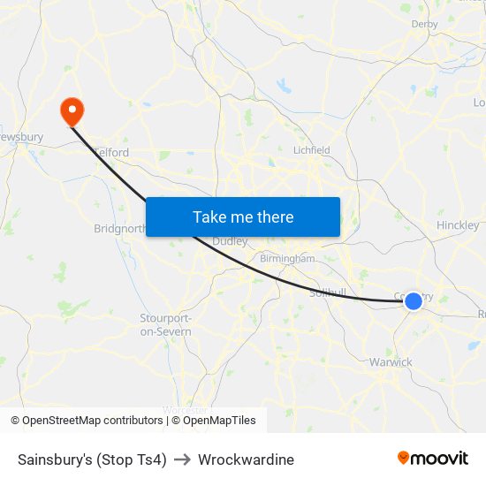 Sainsbury's (Stop Ts4) to Wrockwardine map