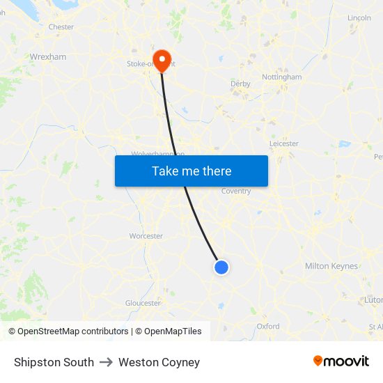 Shipston South to Weston Coyney map