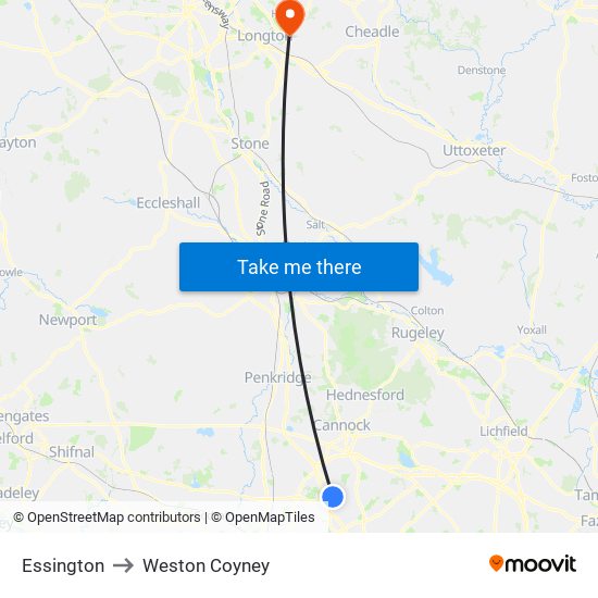 Essington to Weston Coyney map