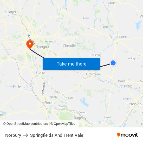 Norbury to Springfields And Trent Vale map