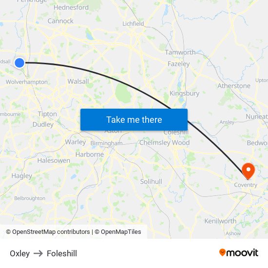 Oxley to Foleshill map