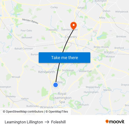 Leamington Lillington to Foleshill map