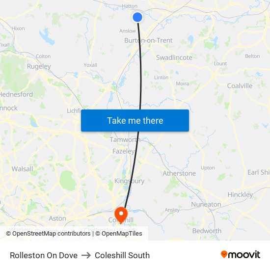 Rolleston On Dove to Coleshill South map