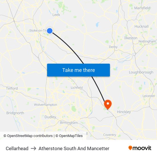 Cellarhead to Atherstone South And Mancetter map